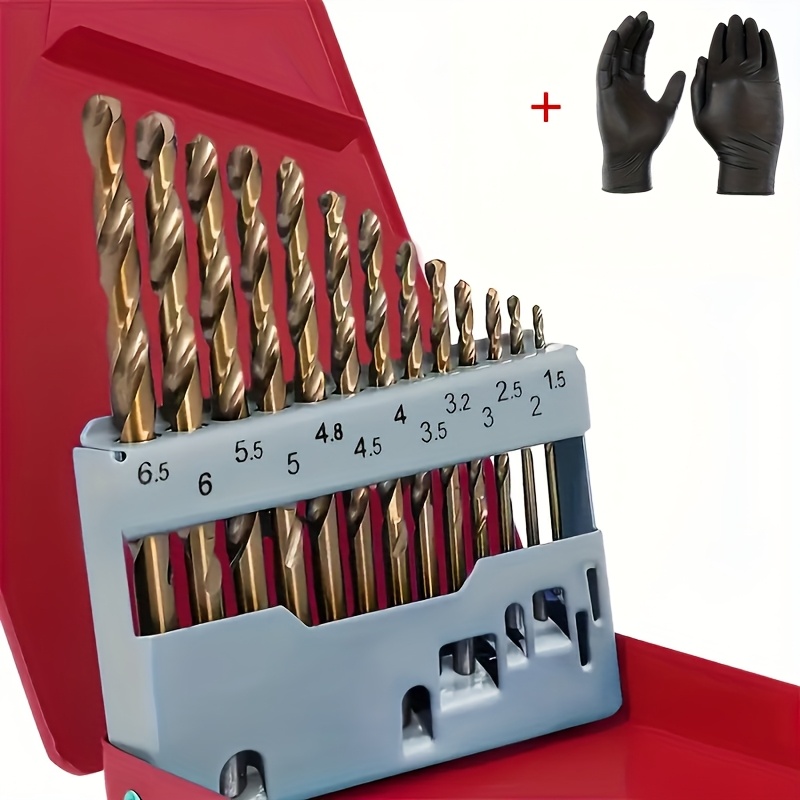 TEMU 13pcs Cobalt Drill Bit Set, M35 Steel, Round Handle - Ideal For Stainless Steel, Cast, Wood & Plastic - Durable & Precision Marked With Size