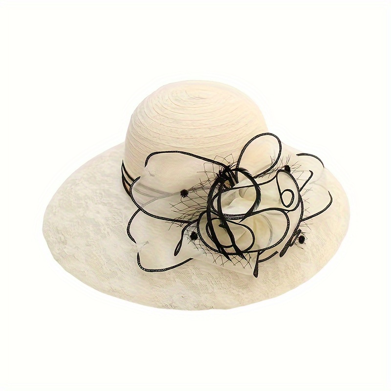 Mesh Lace Flower Decorative Bucket Hat Wide Brim Derby Hat - Temu