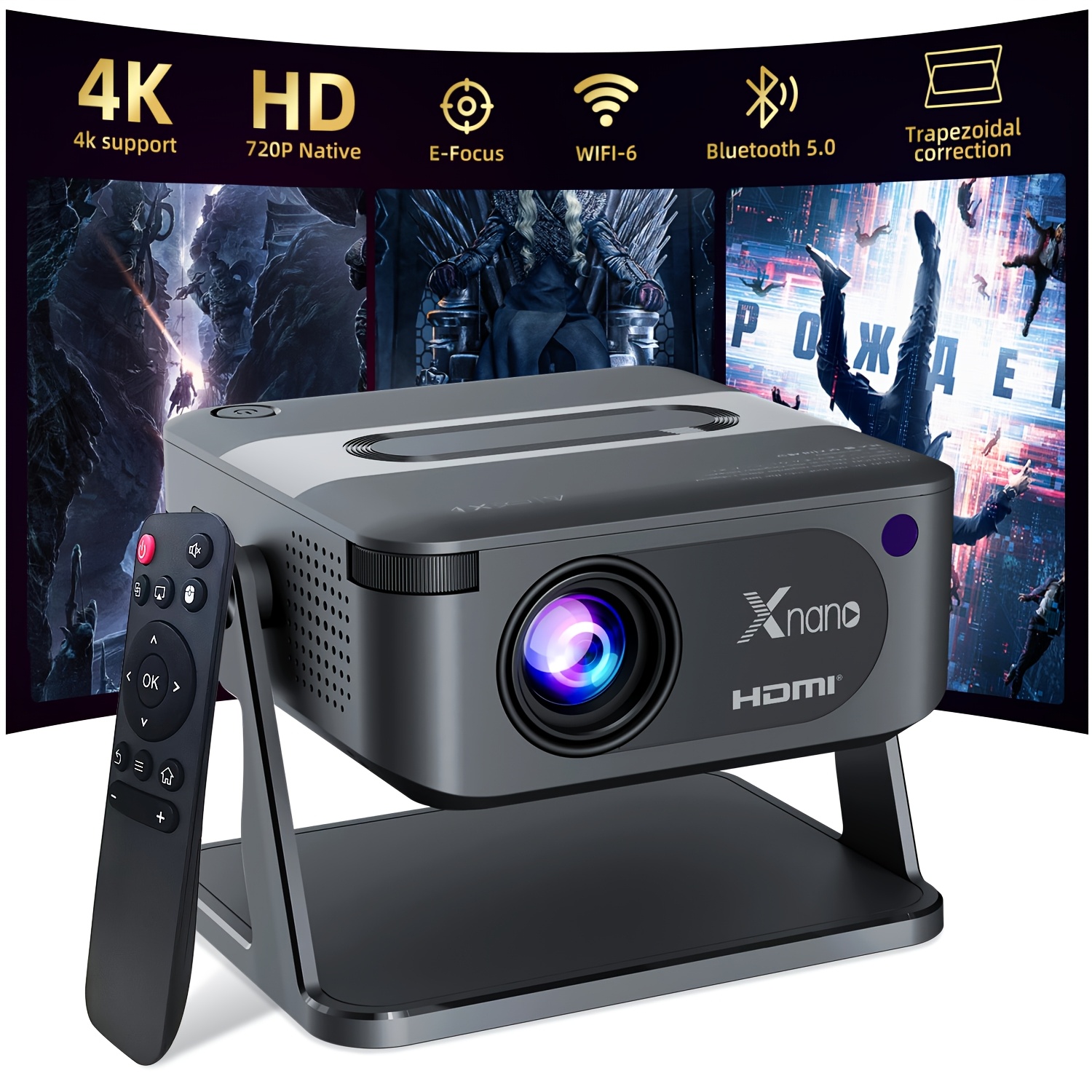 Projector Mini HA109 Android11.0 Smart Projector, Support 4K, HD Size 40-201 Inch, WiFi 6 & BT 5.0, Support Auto Keystone (Vertical) 4D Keystone & Wireless Casting, Portable Mobile Projectors Suitable for Home Theaters, Outdoor Cinemas, US Plug.