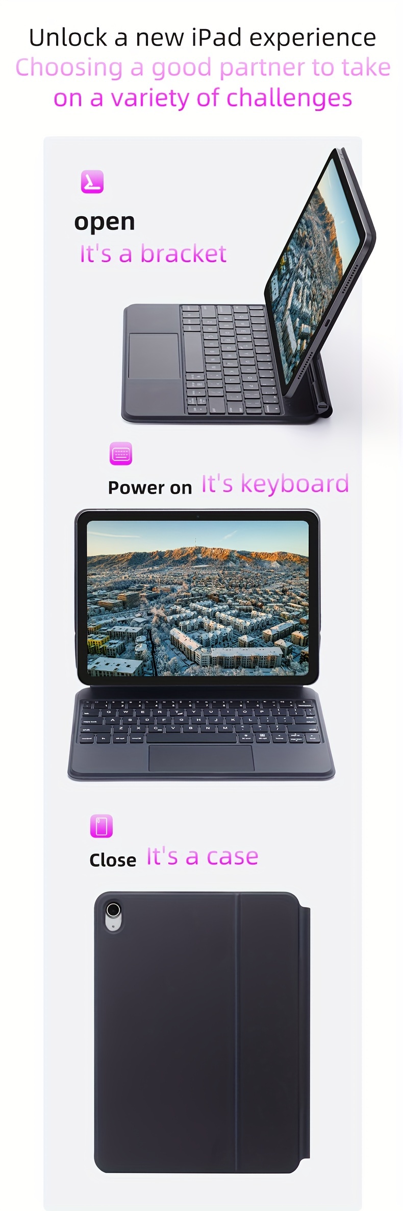 Magic Keyboard Case for iPad Air 13 Inch (2024) & Pro 12.9 Inch - 3/4/5/6th Gen, Multi-Touch Trackpad, Backlit Keys, Easy-Set Floating Cantilever Stand, USB-C Charging, Black, Multi-Color Backlit Keys, Precision Multi-Touch Support, Sleek Tablet Design, Durable Tablet Cover