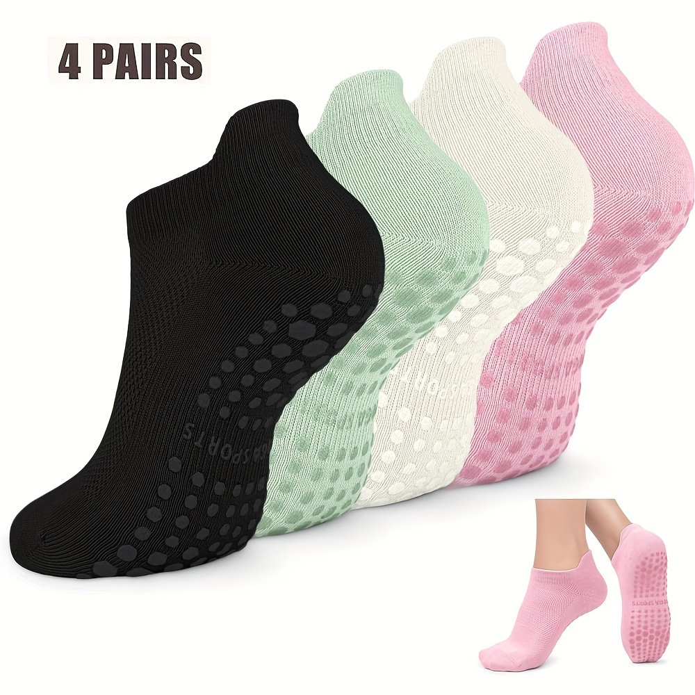 TEMU 4 Non Pilates Socks With For Women, Socks For Barre, Hospital, Workout, Athletic Socks