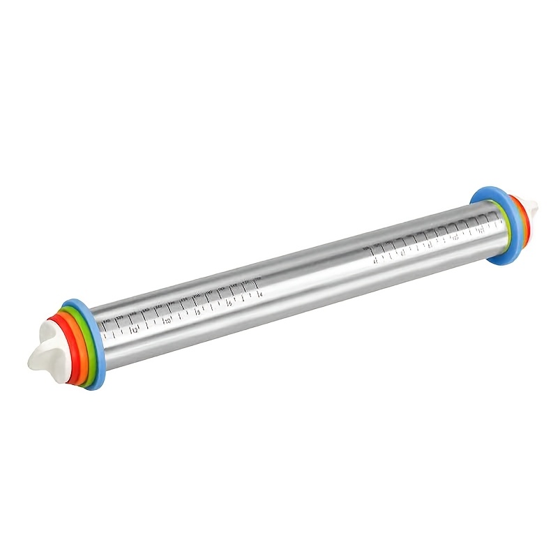 TEMU Rouleau à pâtisserie robuste en acier inoxydable 430 résistant aux hautes températures avec manche amovible antidérapant en ABS et échelle de