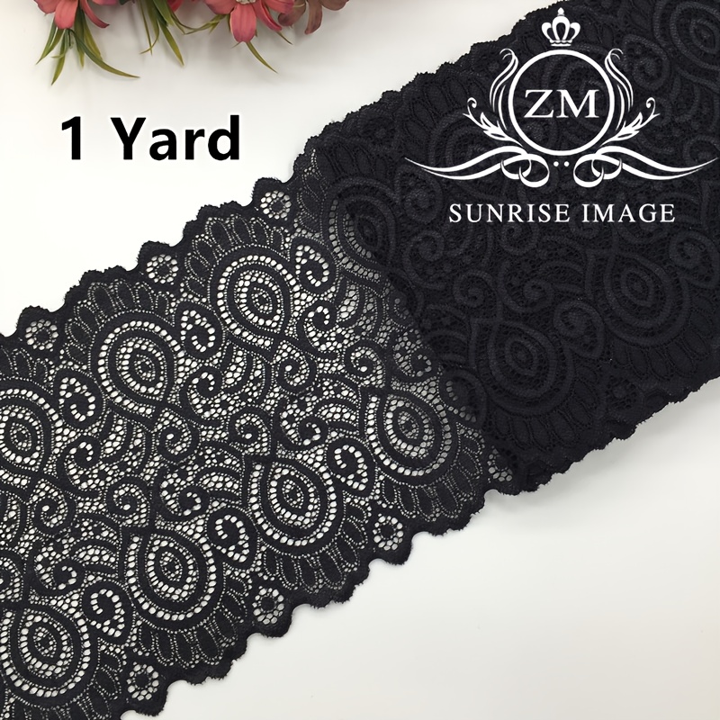 1 Yard, Flower Stretch Lace Trim Ribbon Elastic Fabric 17.5cm Wide For Underwear Clothes Sewing Craft, Multi-colors