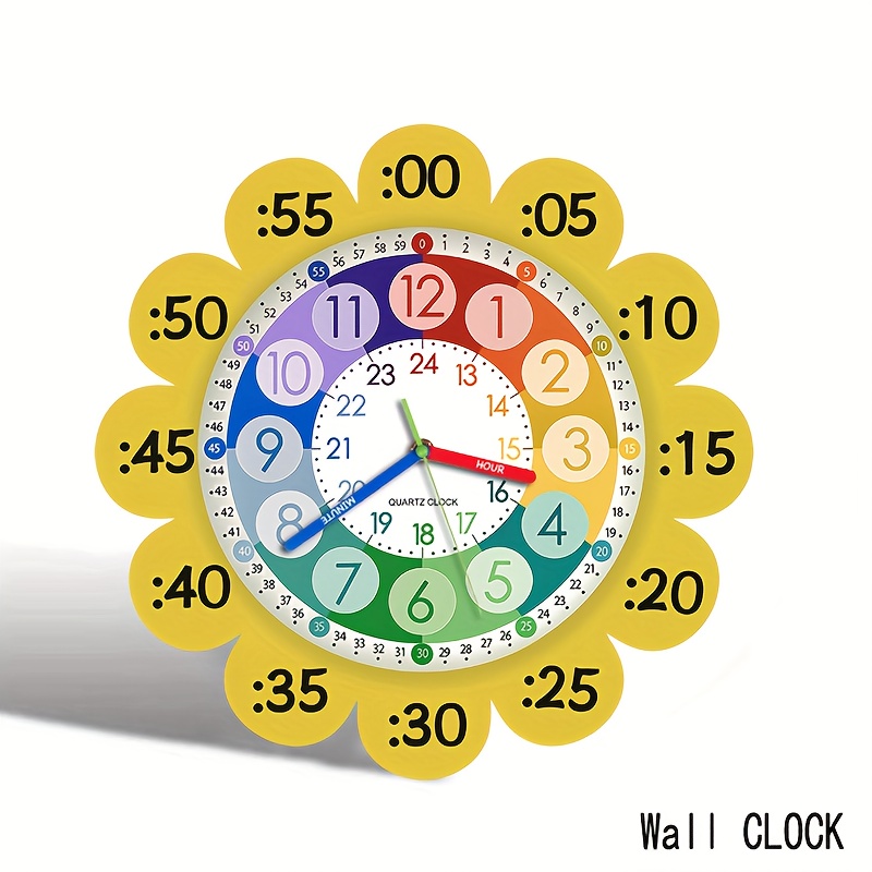 TEMU 1pc Irregular Sunflower Wall Clock, Creative Colorful Wall Clock, Irregularly Cut Colorful Creative Clock, Silent Quartz Irregular Wooden Clock,