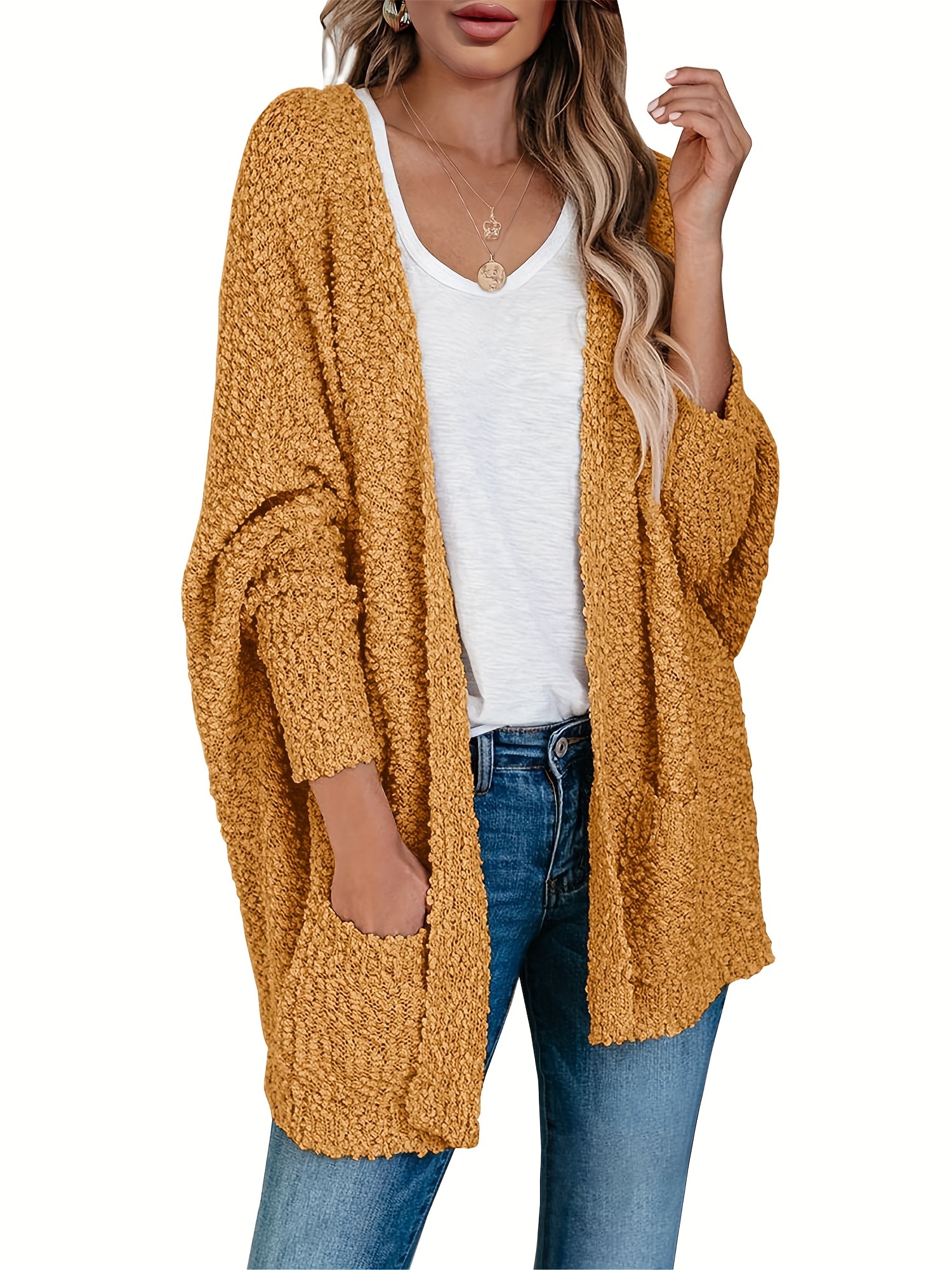 Batwing Sleeve Popcorn Sleeve Cardigan Women's Chunky Popcorn