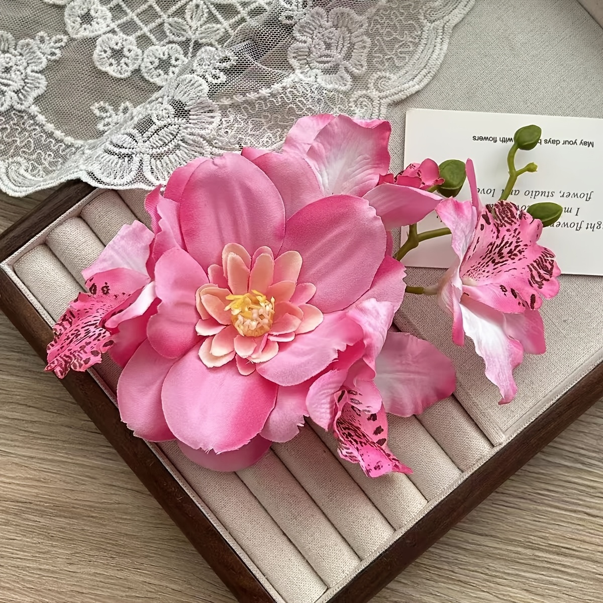 TEMU 2026 Original " " New Chinese-style Pink Flower Hairpin, Hanfu Accessory Hair Clip