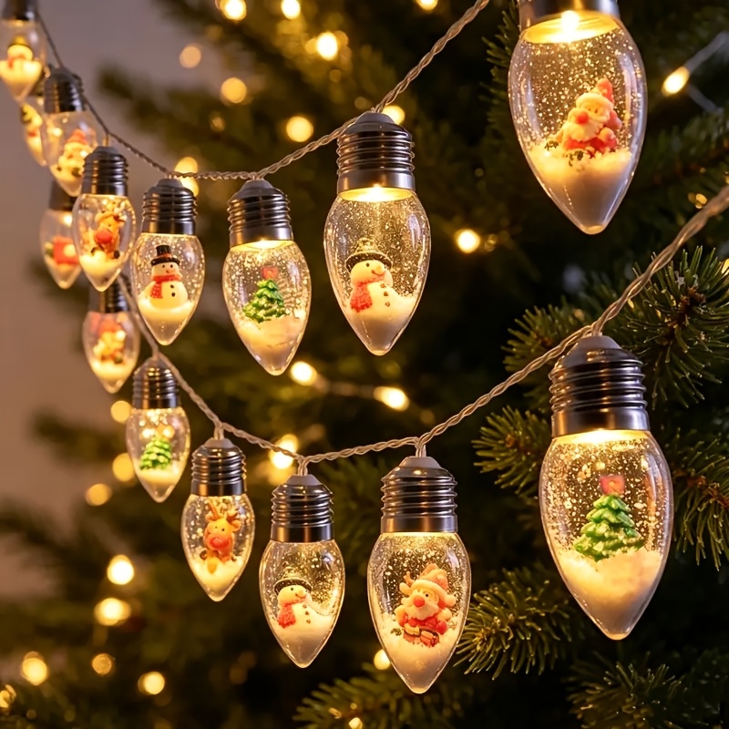 TEMU Christmas String Lights Indoor Decorations 10/20 Led Clear Bulbs Christmas Tree String Lights With 5 Dolls For Bedroom Party Vintage Christmas