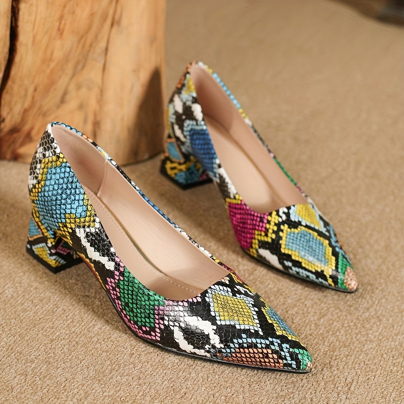 Sandals Snakeskin Mules Block Heel Snakeskin Pattern Snakeskin