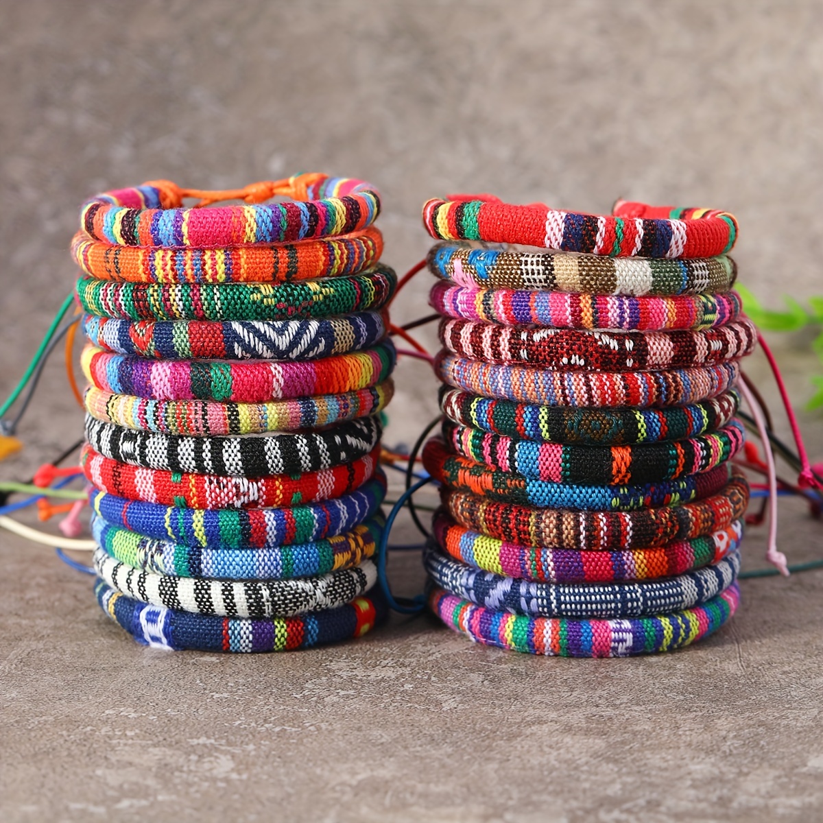 

24pcs Bohemian Style Woven Bracelets Set, Random Colorful Cloth Art Friendship Surf Bracelet For Men Women (2 Style)