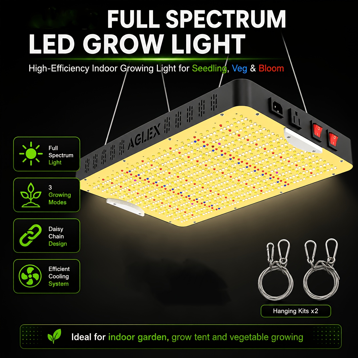 Image of Aglex-320w Led Grow Light, 320w Plant Light With 984 Leds, Veg/bloom , Daisy Chain, Silent Cooling Fans, 3x4ft Coverage For Indoor Plants, Seedlings, Vegetables & Flowers