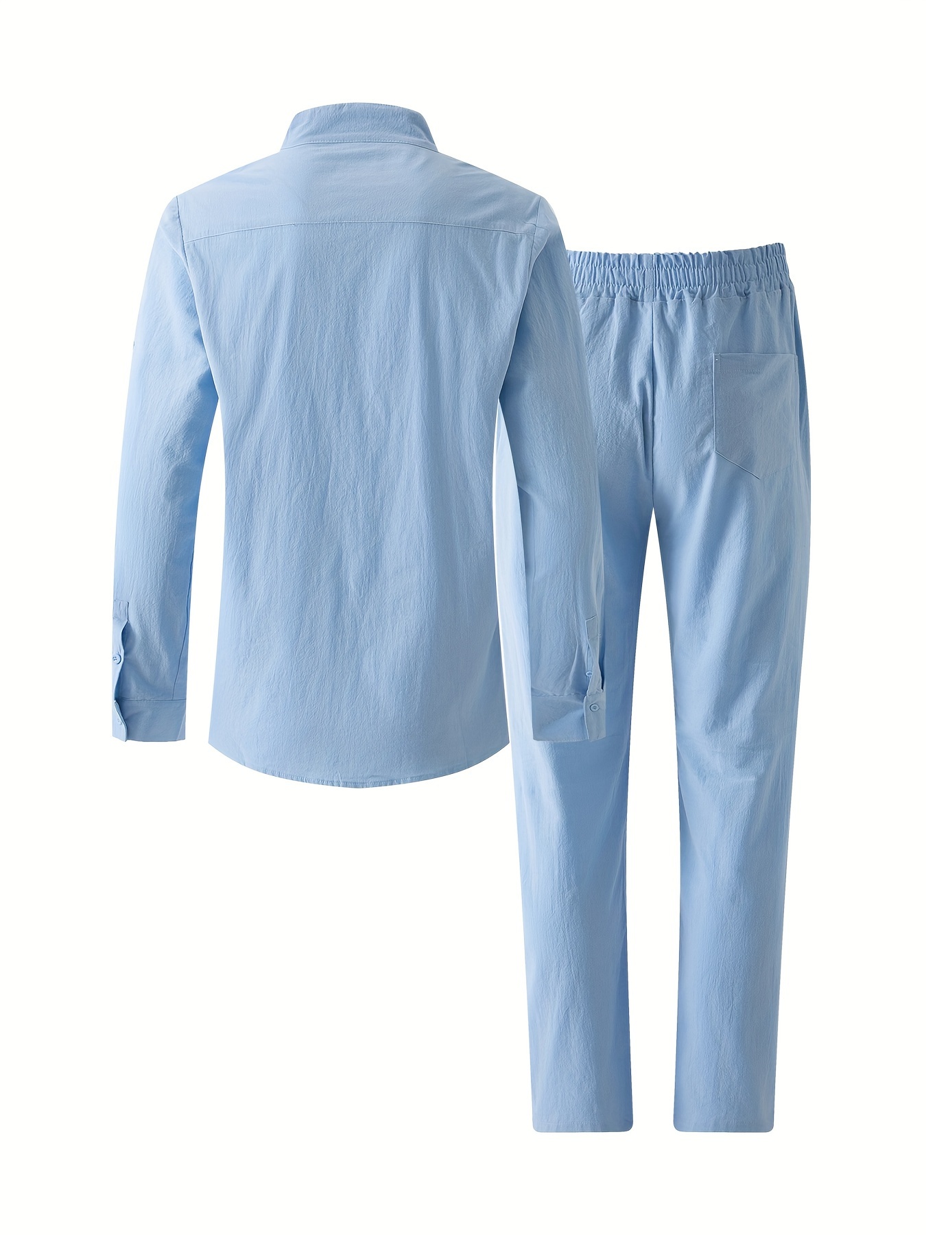 Men'S 2pcs Cotton Sweatsuit Set Casual Henley Long Sleeve Shirt and Beach Trousers with Pockets Yoga Outfit Solid Color Non-Stretch Woven Fabric Spring/Fall Button Details Regular Fit