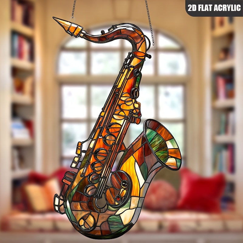 

1pc Attrape-soleil en Acrylique Saxophone Vibrant (6.9" x 11.8") - Décoration Murale Style Vitrail Coloré, pour , , - Ajoute un Style & un Charme Musical à Tout Espace