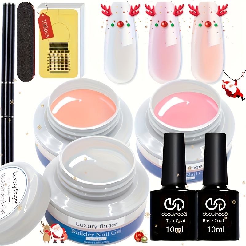TEMU DUOLINGDAI 30G X 3 Farben Builder für Nagelgel Set, Klares Nude -In-1 High Hardness Jelly Modelliergel, Komplettset mit Nagelformen, Nagelstift,