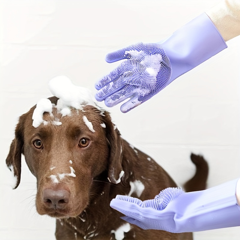 

Silicone Dog Grooming Gloves - Gentle Deshedding & Bathing Mitts For Pets, Heat-resistant Five-finger Design Pet Grooming Gloves Dog Bath Gloves