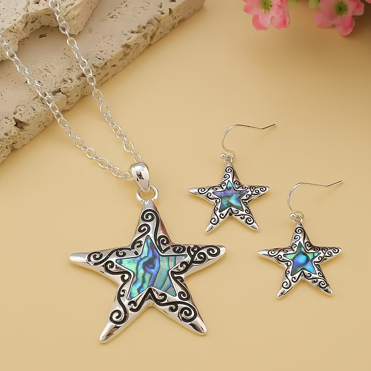 3pc Ocean Inspired Abalone Necklace and Earring Set