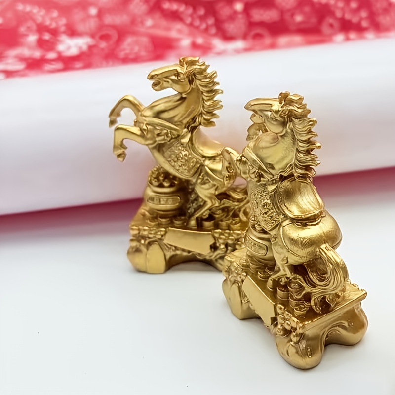 TEMU Collectible Figurines [2pcs Golden Horse Figurine Ornaments] Resin Material Indoor And Outdoor Decorations, Exquisite Design Suitable For Home,