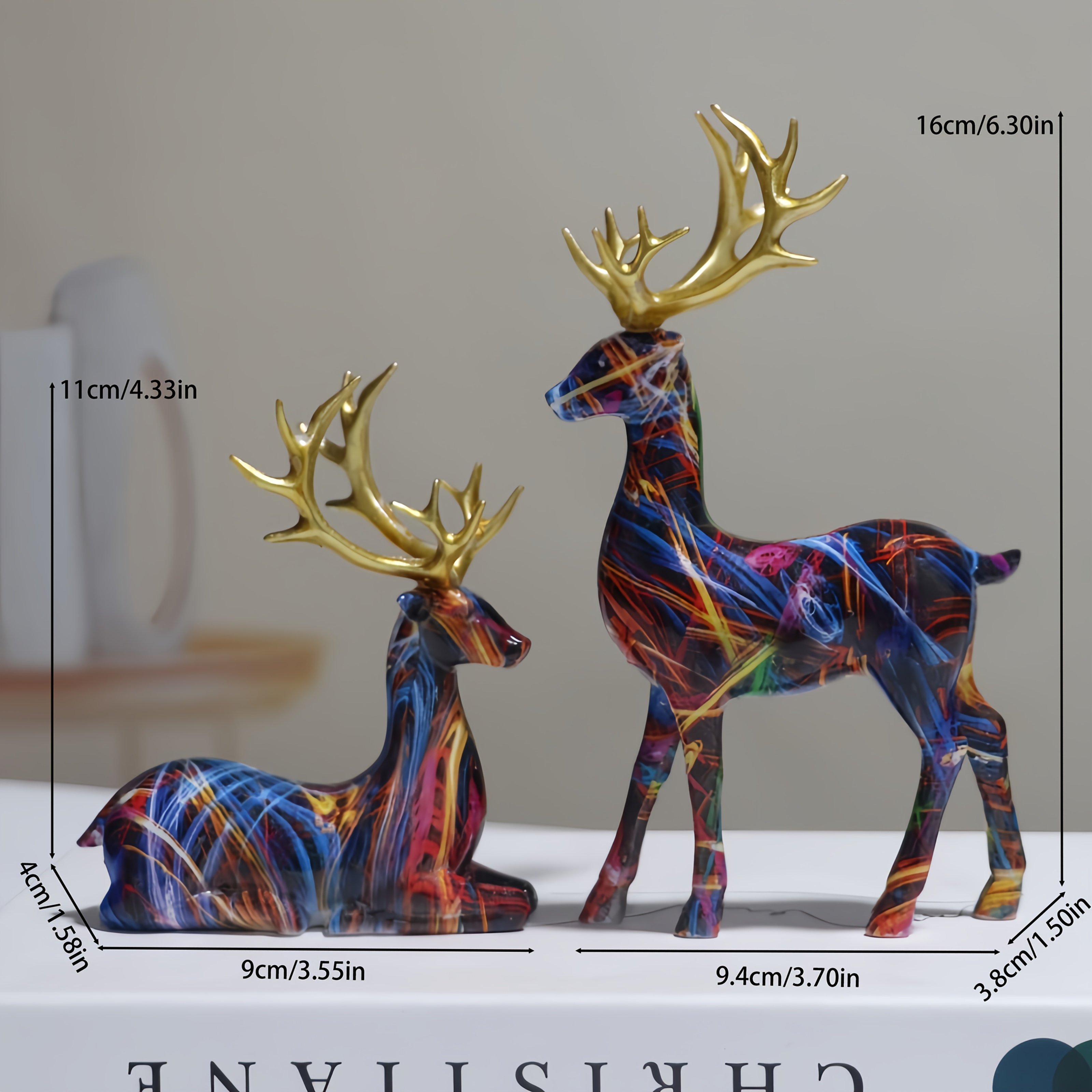 TEMU 2pcs Set Of Colorful Reindeer Figurines, Christmas Decorative Ornaments, Suitable For Home, Desktop, Display Window, And Tv Cabinet Decoration,