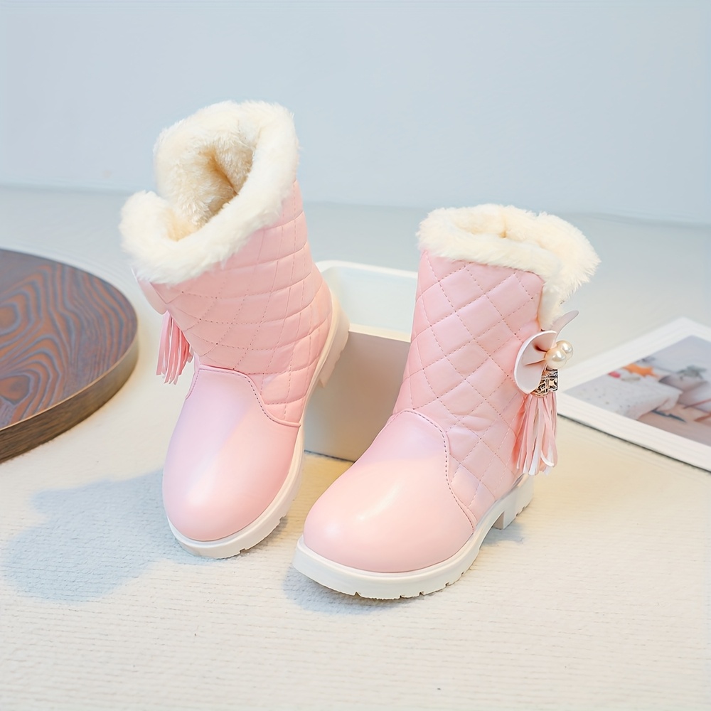 Een Paar Winter Sneeuwlaars voor Meisjes met Strik en Fleece Voering