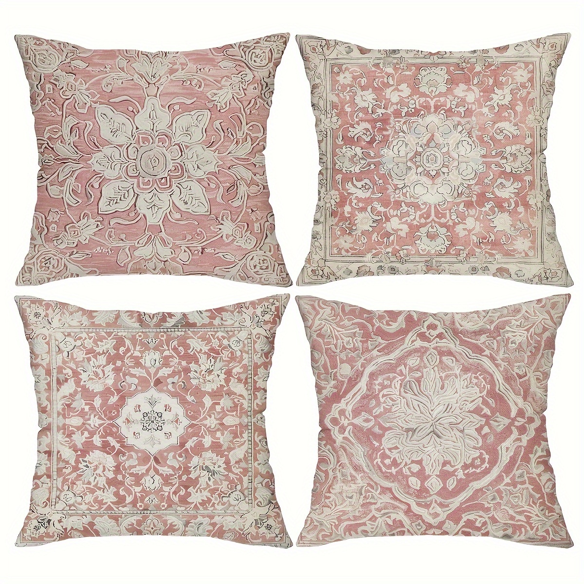 

Vintage Bohemian Geometric Pillow Covers - Set Of 4, 18x18in, Linen Blend, Hidden Zipper Design - Perfect For Living Room, Bedroom, Sofa, And Bed Decorations