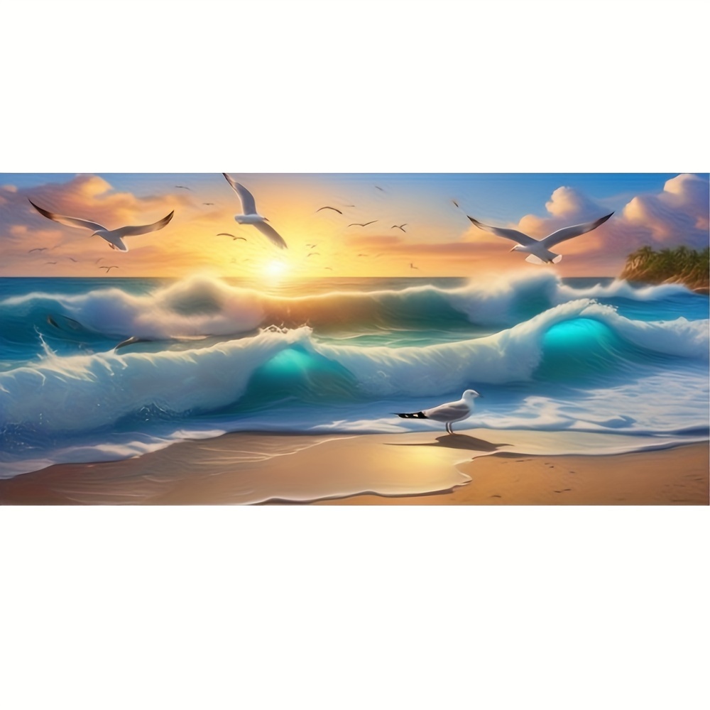 

Extra Large 5d Diy Round Diamond Painting Kit – Landscape Beach Sunset Seascape With Seagulls – Acrylic Full Drill Wall Decor, Home Decoration & Frameless Gift