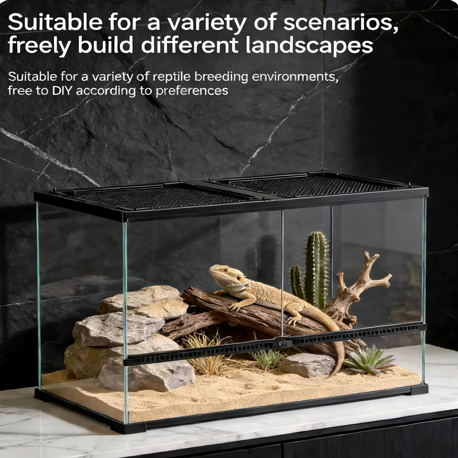   de cría para reptiles de vidrio templado   calidad para mascotas. tipo ventilado,   de limpiar, con vista  . diseño de   puerta, con ventilación en la parte superior e inferior. adecuada para   y reptiles.