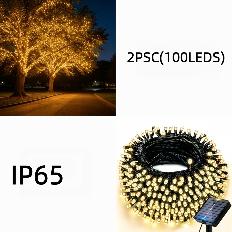 Image of 2pcs Installed Solar String Lights, Suitable For Outdoor Environments, Led Solar Christmas Lights, Support 8 , Suitable For Courtyard, Terrace, Fence, Lighting And Outdoor Christmas Decoration.
