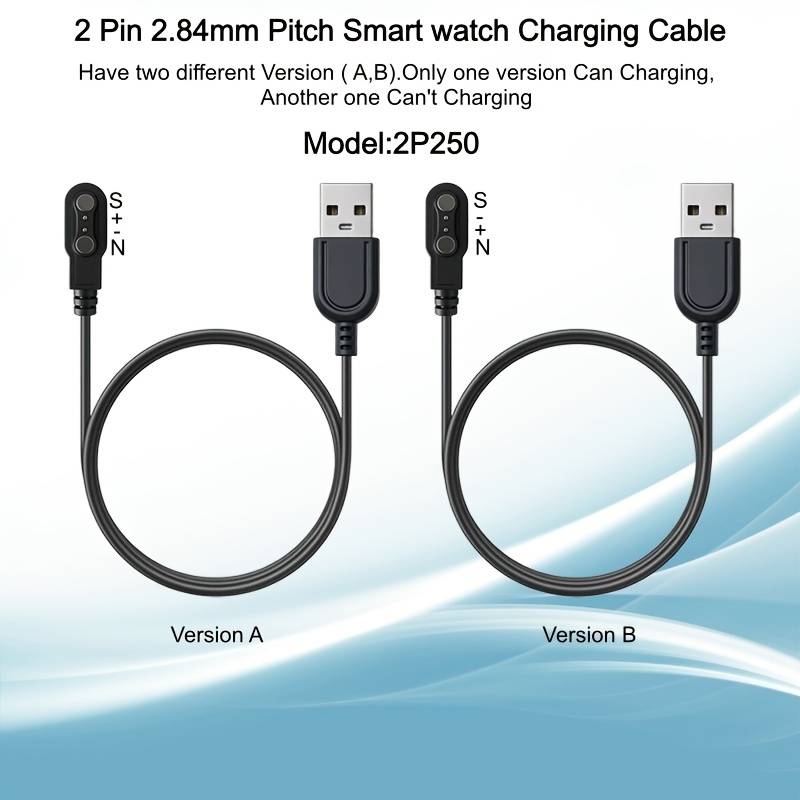 TEMU Cable de carga magnético para reloj inteligente de 2 pines de 2.84 mm (Versión A y Versión B), separación de alicates de 2.84 mm, separación de