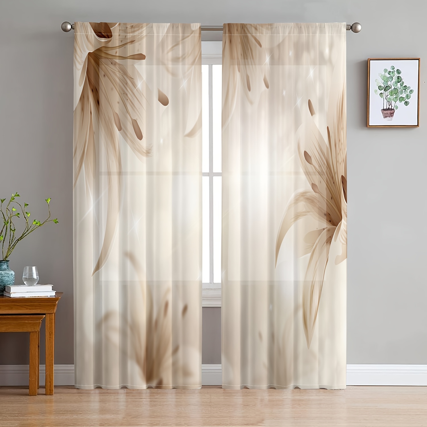 TEMU 1 Set Of 2pcs, Modern Art Decor Living Room Curtains, Rod Pocket Blackout Curtains, Semi-sheer Drapes, Bedroom Curtains, Home Bedding Window Treatments