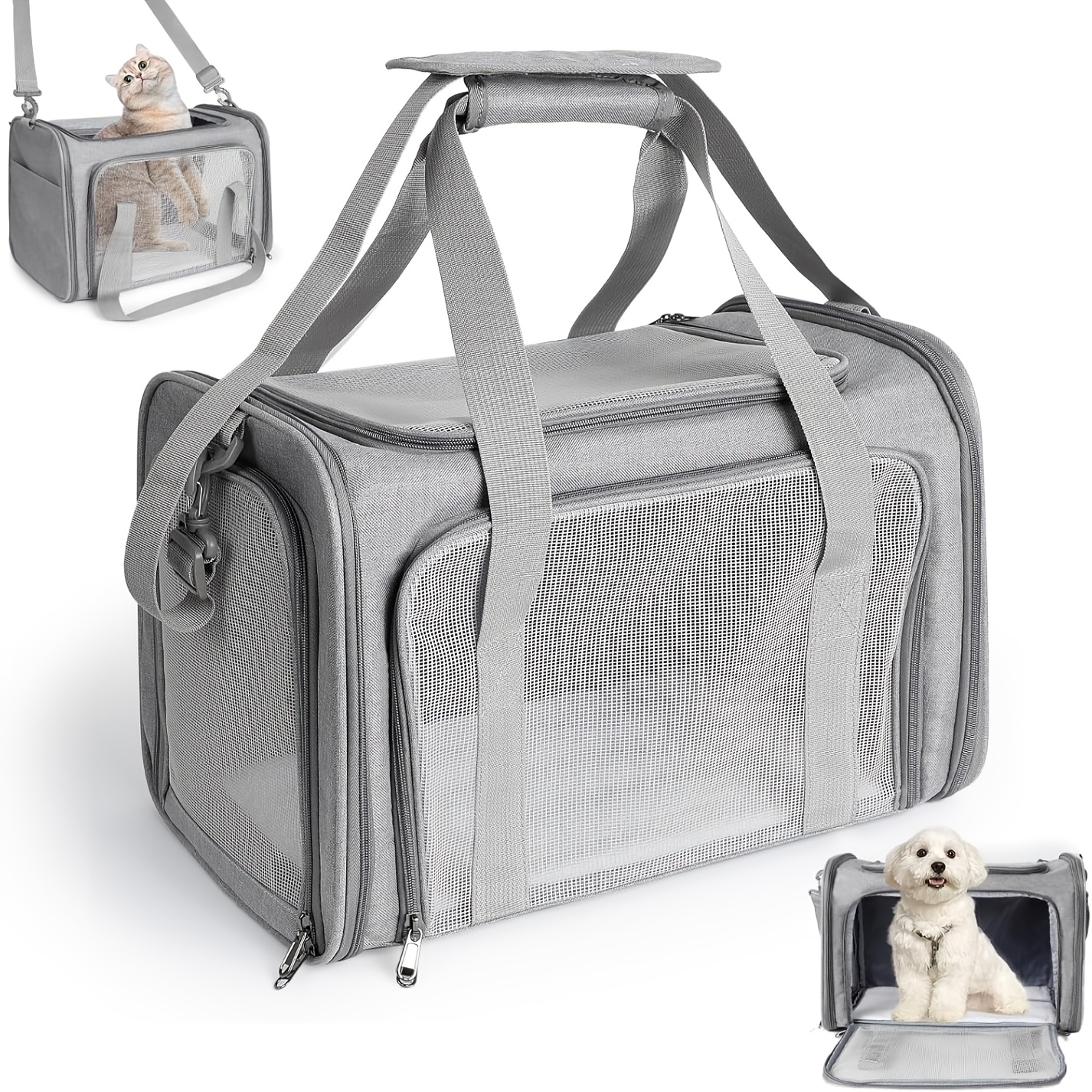 Foldable Airplane- For - 15 Zippered , Lightweight Travel Crate For -cabin Or Checked Baggage, Carrier For Medium-small Pets (for Plane)