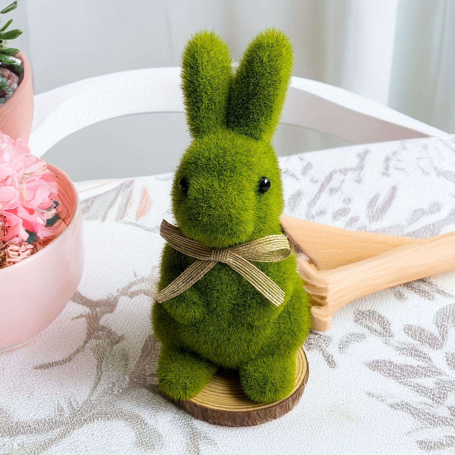1pc, Classic Gardening Decoration Flocked Rabbit 22cm (8.6in), Easter Green Bunny Statue, Outdoor Moss Bunny Statue, Holiday Garden Yard Home Party Decor
