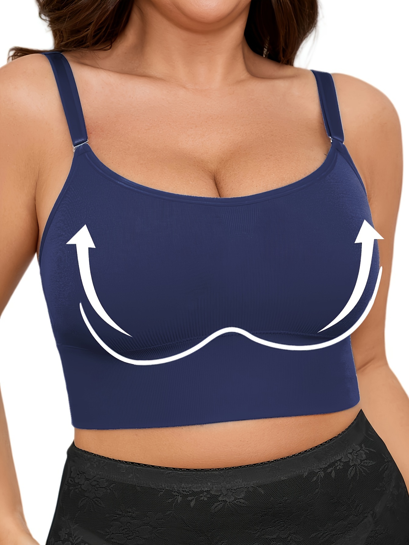 Plus Size Simple Bra, Women's Solid Seamless Double Layer Comfort Bralette With Removable Pads