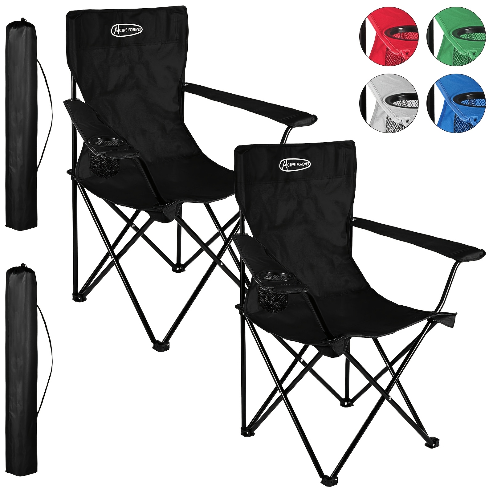 TEMU Folding Camping Chairs Set Of 2, Outdoor Portable Garden Folding Camp Chair With Cup Holder, Comfortable Beach Chair For Camping