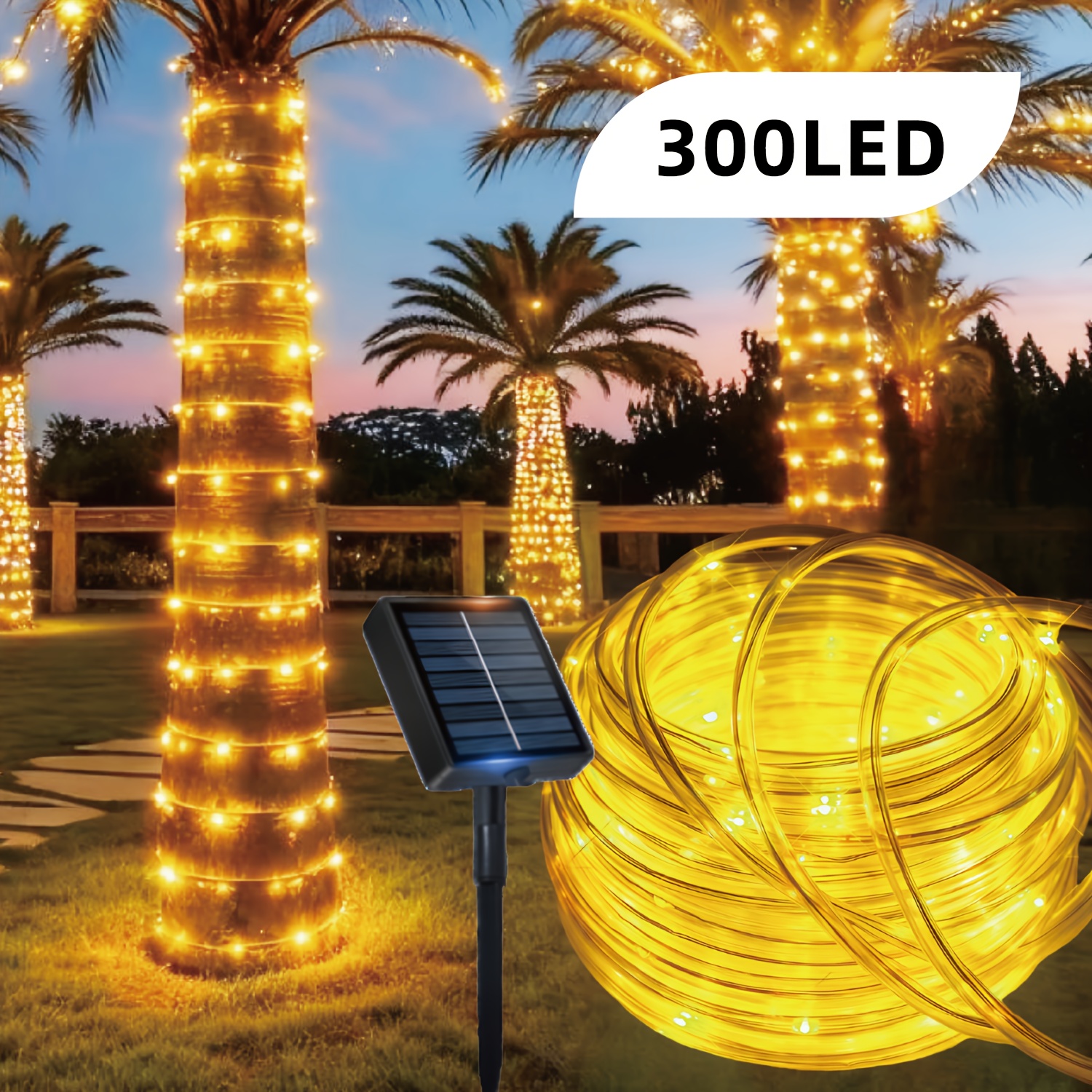 TEMU Guirnalda de luces de de 100/200/300 LED, 12 de iluminación, energía solar, encendido/apagado automático, cuentas LED de , para decorar