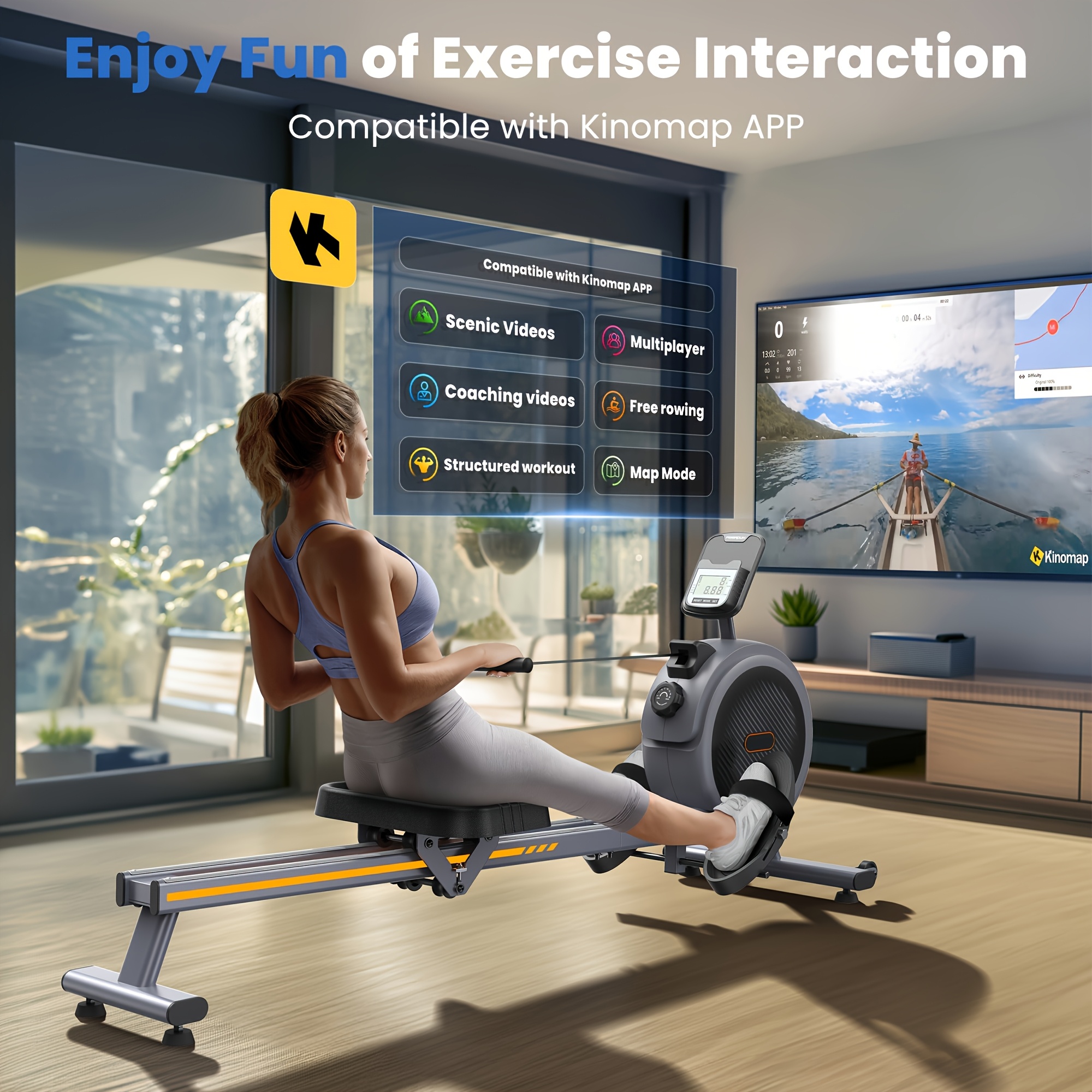 [Magnetic Rowing Machine] SRIFY Heavy-Duty Full-Body Magnetic Rowing Machine - Silent Glide Technology, Comfortable Padding, Foldable Frame - 350LBS Weight Capacity For Home Gym Workouts, Compact Design, Full-Body Training, No Battery