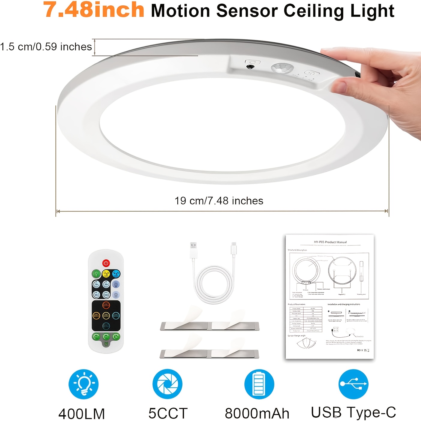 Smart LED Motion Sensor Ceiling Light with Adjustable Color Temperature