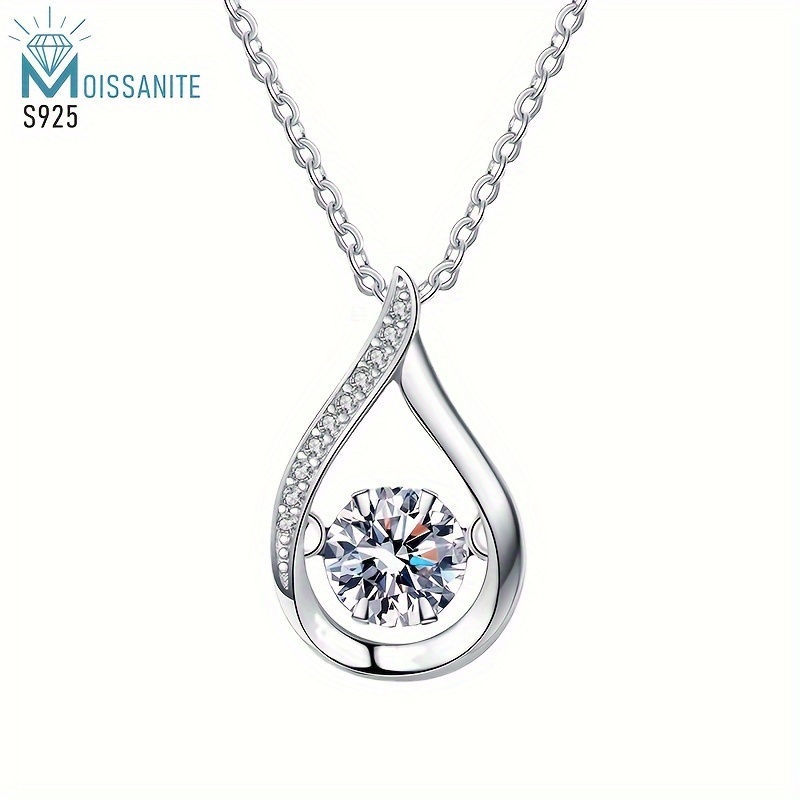 

1 Piece 925 Sterling Silver 1 Carat Moissanite Necklace Exquisite Water Drop Smart Style Women's Fashion Pendant Necklace Engagement Wedding Confession Anniversary Gift For Friends, Lovers And Family