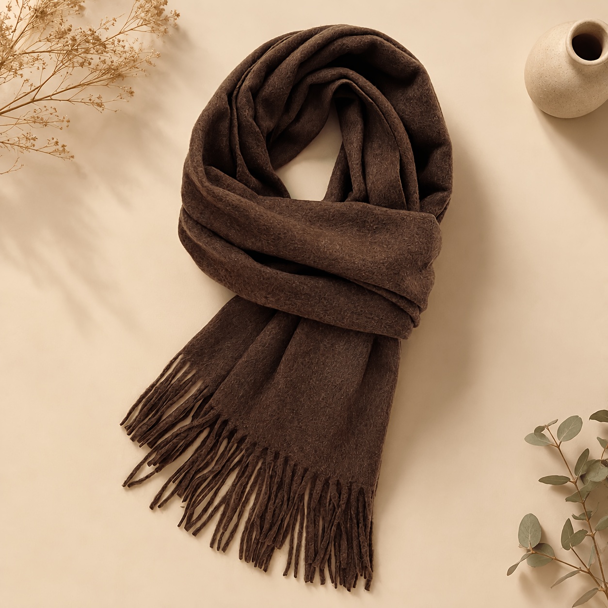 TEMU Neuer Schal im europäischen amerikanischen Stil, einfarbig mit Woll-Quasten für Damen, weicher warmer langer Schal-Schal für Herbst/Winter,