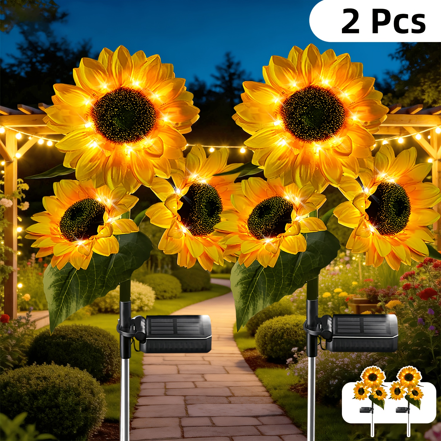 TEMU 2/4 Pack Solar Sunflower Led Garden Light - Vibrant Yellow Flower Decoration, Durable Abs Material, Suitable For Labor Day, , Thanksgiving,