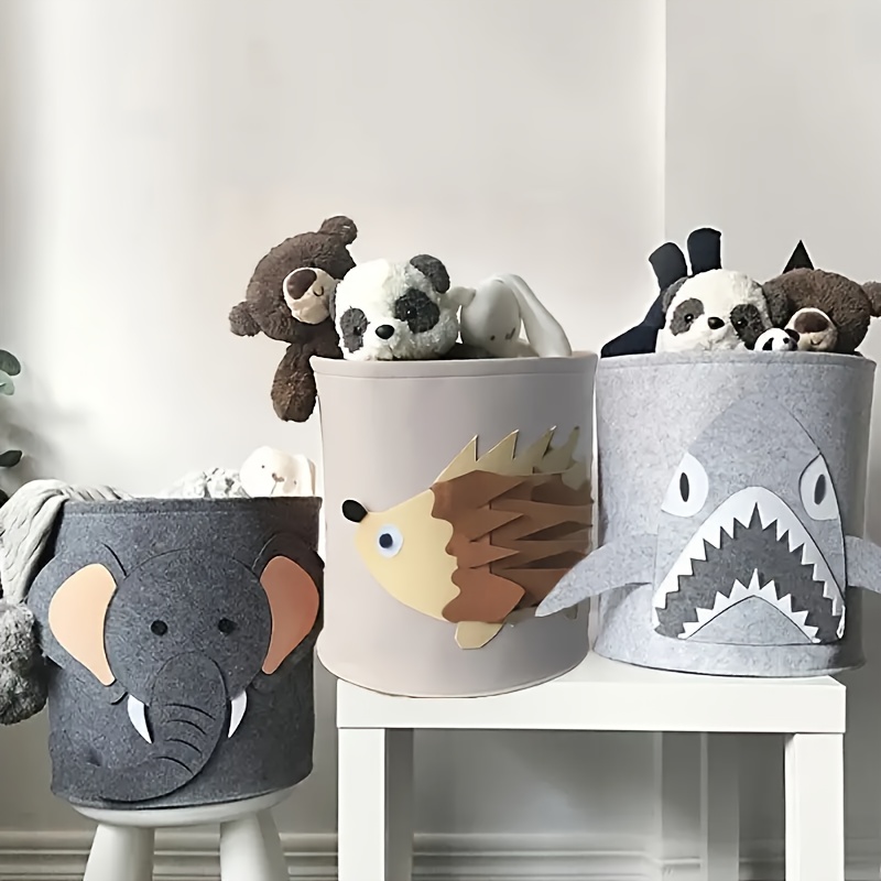 

Cute Cartoon Felt Storage Bin For Kids - Washable Toy & Clothes Organizer With Viewing Window