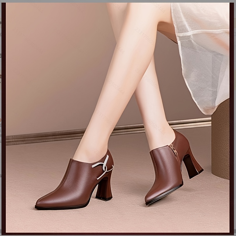 Women's Chunky Heel Pointed Toe Pumps - Synthetic Cover Black High Heels with Side Zipper, Comfortable Block Heel & Fabric Lined for All-Season Wear, Versatile for Casual & Formal Occasions, Formal Footwear, Sophisticated Style, Durable Rubber Sole