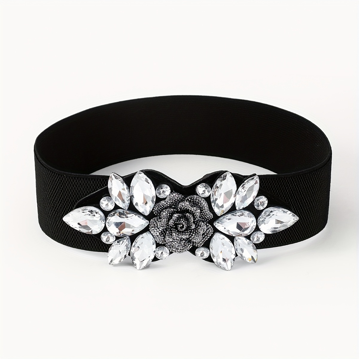 Women' Large-grain Glass Gemstone Fashion Elastic Waist Belt