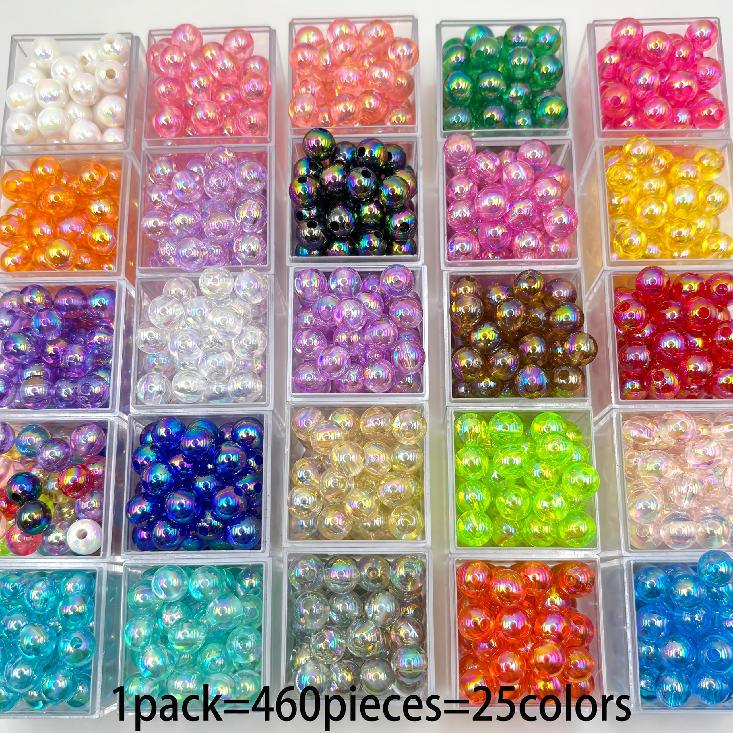 TEMU Lot de 1060 perles rondes acryliques AB de 25 couleurs, 6mm (460pcs) et 8mm (460pcs), pour fabrication de bijoux DIY, bracelets, , chaînes de