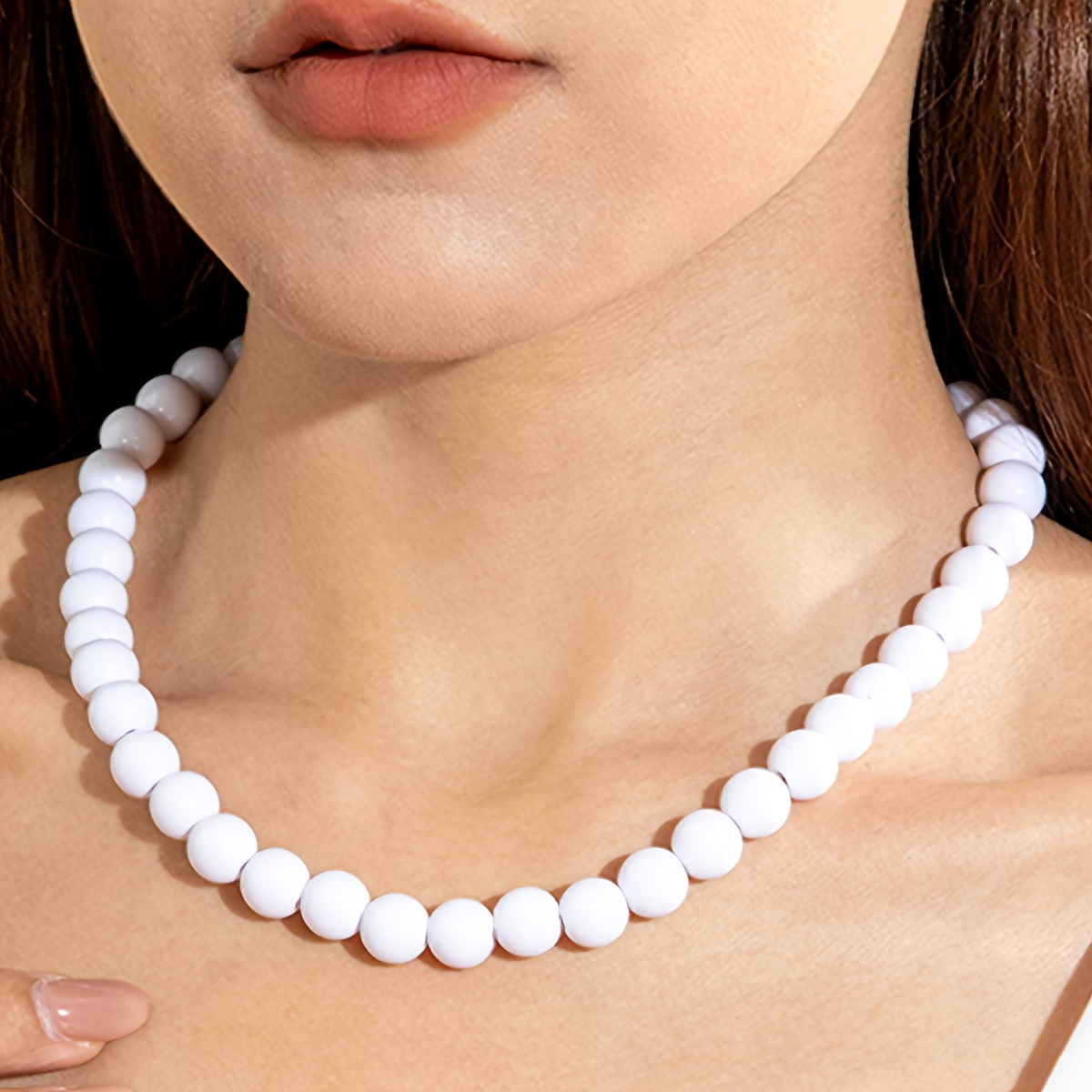 Dopamine-Colored Acrylic Round Beaded Chain Necklace
