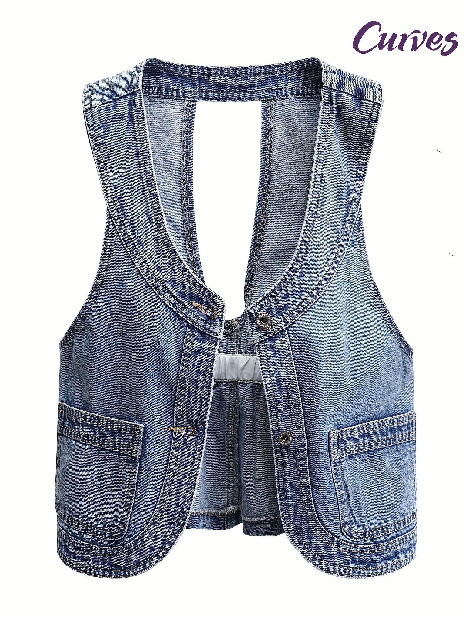 jaqueta jeans com traseiro e decote profundo em v Temu Brazil