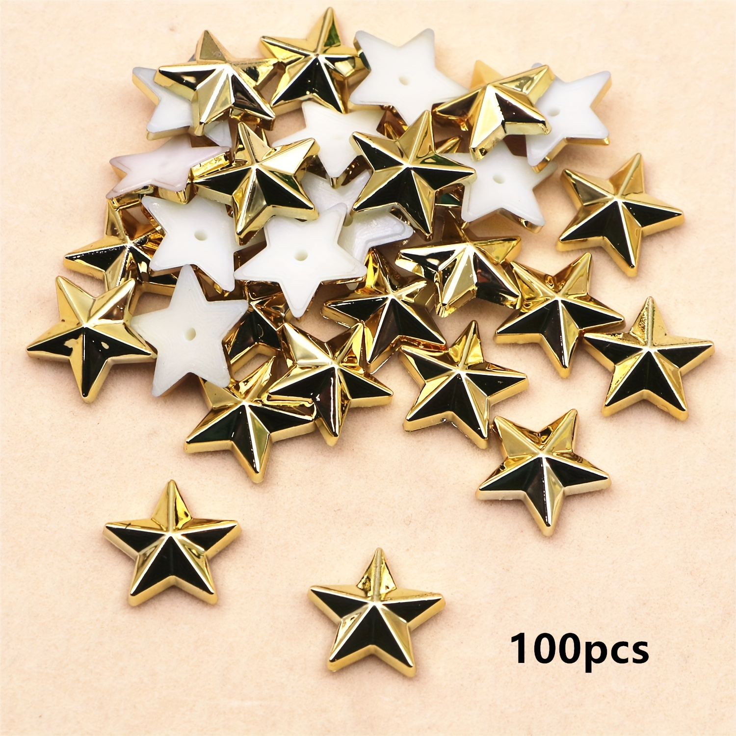 Image of 100pcs Of 14mm Golden/silvery Star-shaped Resin Flatback Embellishments, Suitable For Diy Crafts, Scrapbooking, Wedding Decorations, And Apparel Embellishment