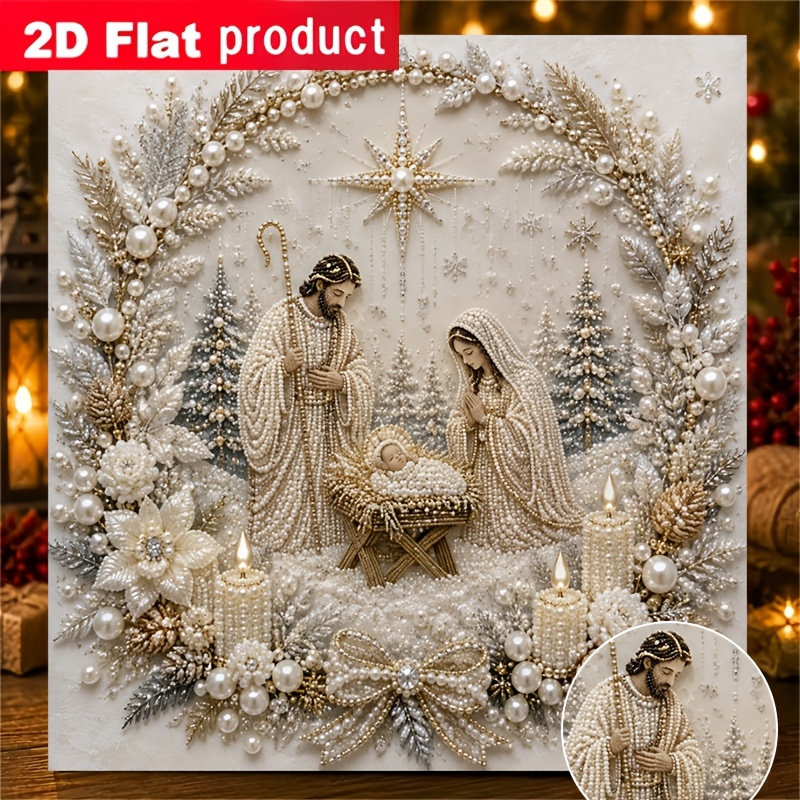 TEMU Diy Nativity Scene Diamond Painting With Pearls & Golden Suitable For Beginners, Round/pearl Frameless Suitable For Home Or Office Wall Decor,