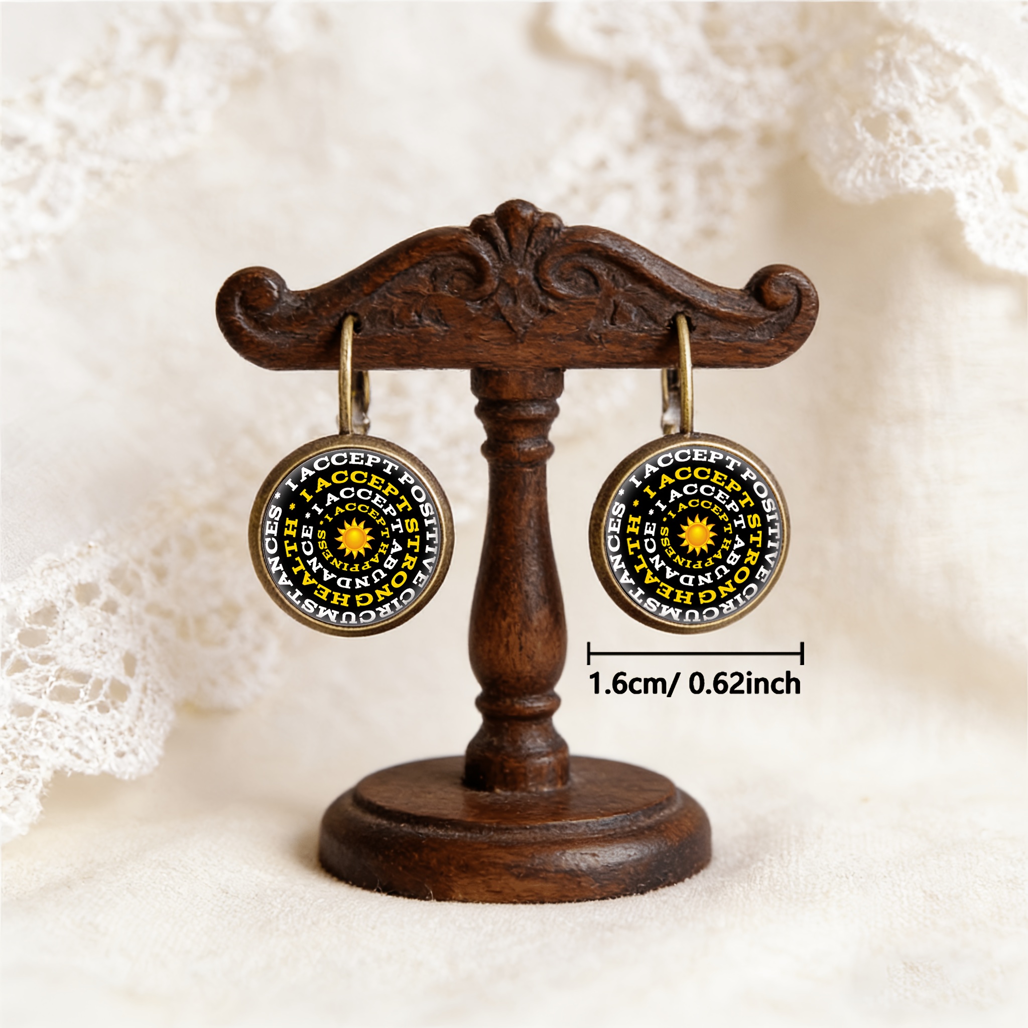 Cyan Round Classical Earrings with Sun Pattern