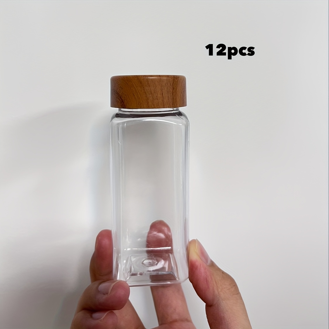 Image of 12/24-pack Plastic Spice Jars With Pen And Labels, 5.6oz (. 160g) Square Spice Containers With Plastic Wooden Lids, Seasoning Jars For Spice Racks, Cabinets, Or Drawers