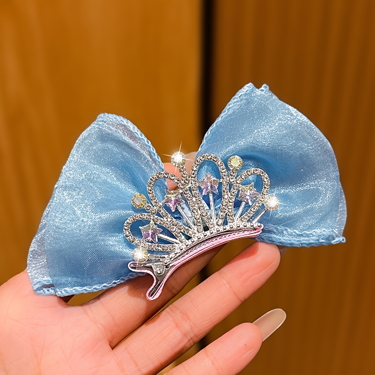 TEMU 1 Pinza para el pelo con corona de en azules para Navidad