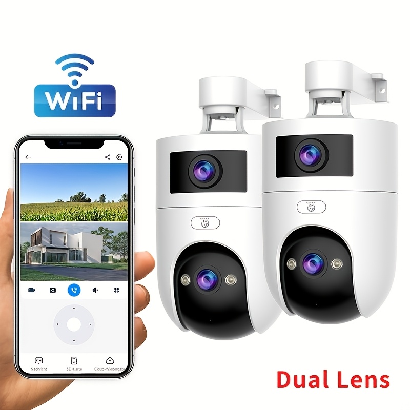 TEMU Jooan Dual Lens Outdoor Security Camera, 2.4g&5ghz Wifi Ptz Cam, 1296p Dual Screen, Auto Human Tracking, Color Night Vision, Audio, Motion